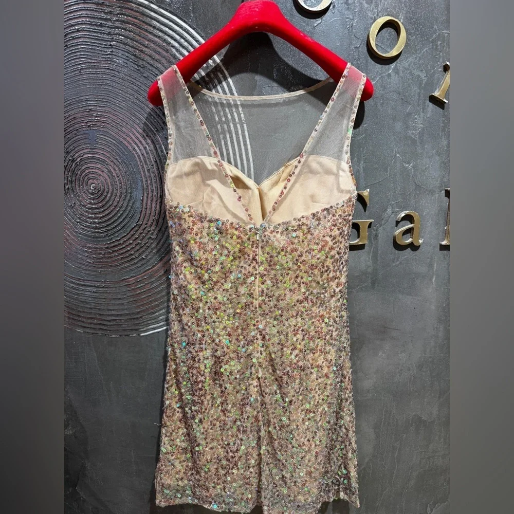 Holiday party ready Jovani pink & gold sequin mini dress size 14 - Picture 2 of 3